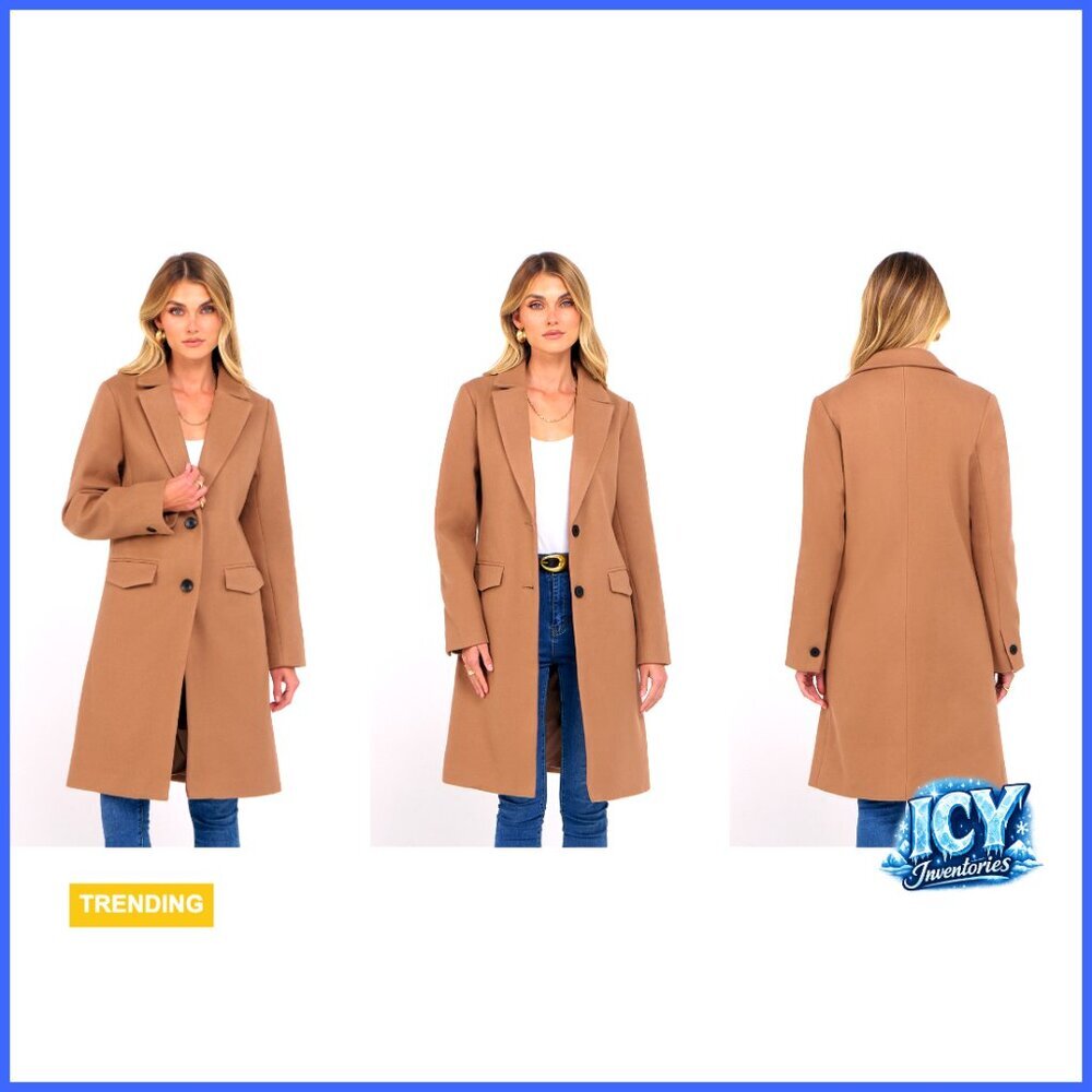 Polyester Pea Coat with Notch Lapel, Knee Length, Loose Fit - Picture 7 of 7